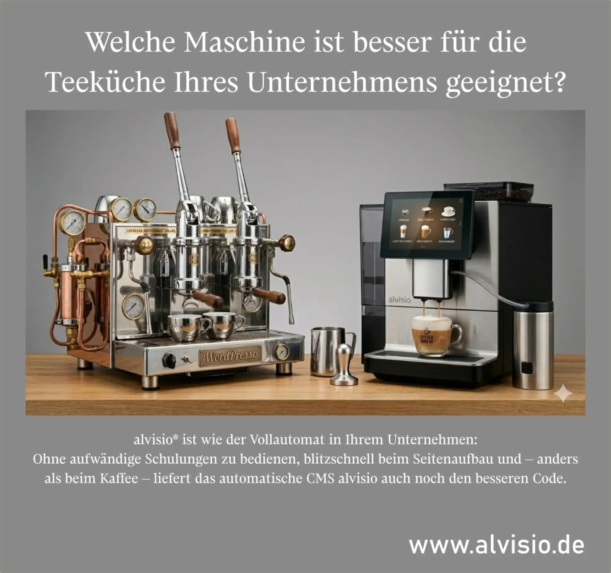 Vergleich einer komplizierten Espressomaschine und eines Vollautomaten